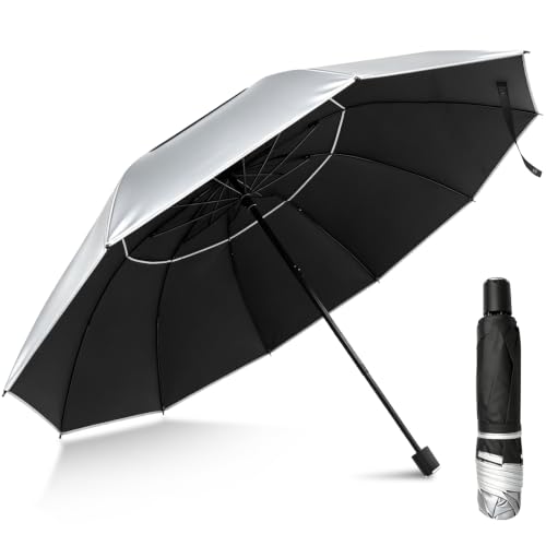 Kalolary 55/62 Inch Large Golf Umbrella UV Protection Compact Umbrella - color: Silver