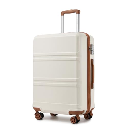 Kono 24 Inch Luggage Suitcase with Spinner Wheels TSA Lock - color: Cream White, size: 24-inch Medium-checked