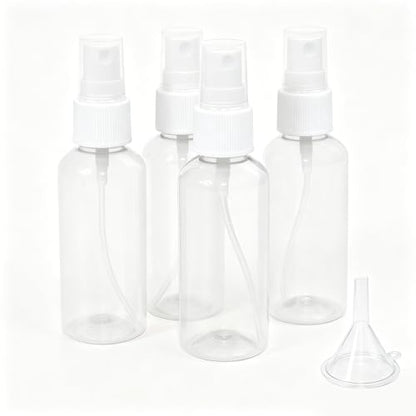 4 Pack 2 oz Small Spray Bottles with Funnels (clear) | Empty Spray Bottle for Hair, Plants, Perfume - Fine Mist，Refillable Liquid Bottles,PP material, not easy to break - color: clear