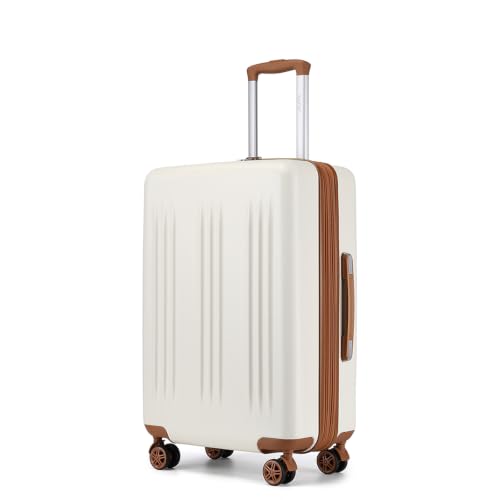 Kono 24 Inch Expandable Checked Luggage with Spinner Wheels TSA Lock Cream - color: Cream White, size: 24"