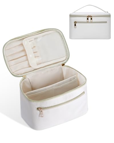 Wandering Nature Makeup Bag, Women Travel Make Up Vanity Case with Handle - color: Divider White, size: Medium