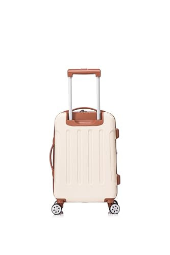 Rockland London Hardside 2 Piece Spinner Wheel Luggage Set, Carry-On 20" and Tote 14", White - color: White with Brown Trim, size: 2 Piece (20"/14" Tote)