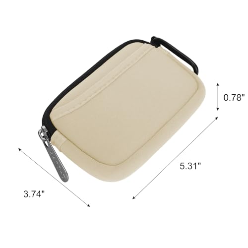 E-Tree Small Soft Neoprene Zipper Pouch with Carabiner Clip,Tech Bag Beige - color: Beige