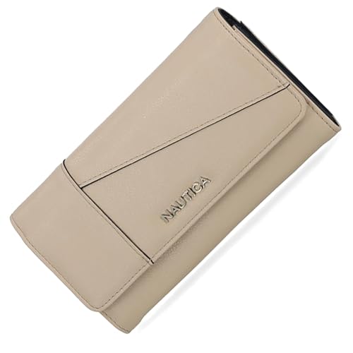 Nautica Money Manager Womens Slim RFID Blocking Wallet, Small Bifold Credit Card Holder with Zipper Coin Pocket and ID Window - color: Taupe