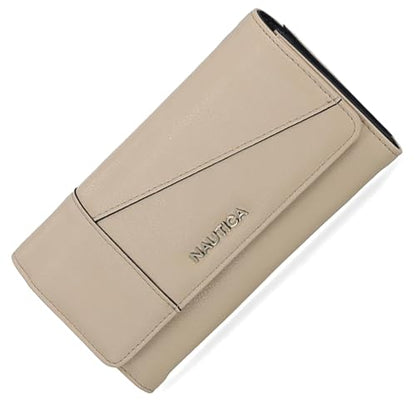 Nautica Money Manager Womens Slim RFID Blocking Wallet, Small Bifold Credit Card Holder with Zipper Coin Pocket and ID Window - color: Taupe