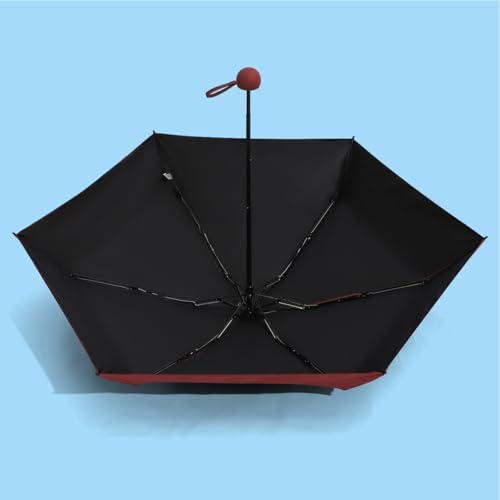 Five Fold Umbrella with Hard Shell Case Compact Travel Size UPF 50+ Manual Folding Rain Sun Umbrella Lightweight for Bag - color: wine red