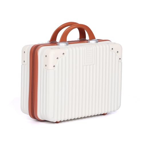 Vanity Case, 14 Inch Hard Shell Makeup Travel Suitcase, Beige - color: Beige