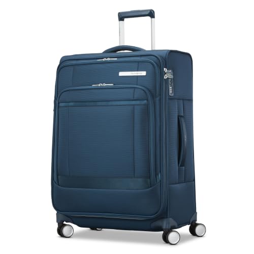 Samsonite Soft-Sided Medium Checked 25-Inch Expandable PortLift Suitcase: Durable, 360° Spinner Wheels, Adjustable Handle, TSA Lock, 2 Front & Side Pocket- Marine Blue - color: Marine Blue, size: 25-Inch Checked-Medium