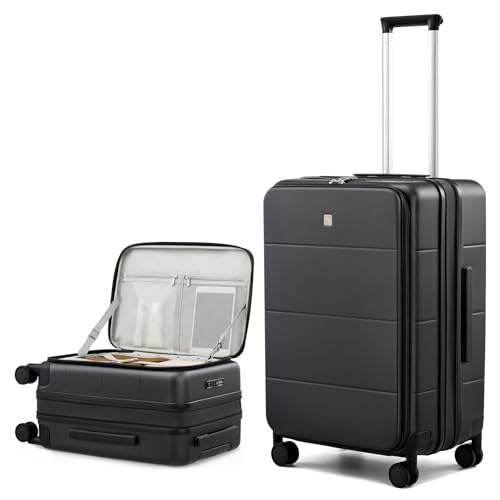 Hanke Expandable Medium Checked Luggage, 24 Inch Top Opening Suitcase - color: Jet Black, size: 24 Inch EXT