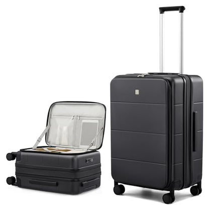 Hanke Expandable Medium Checked Luggage, 24 Inch Top Opening Suitcase - color: Jet Black, size: 24 Inch EXT