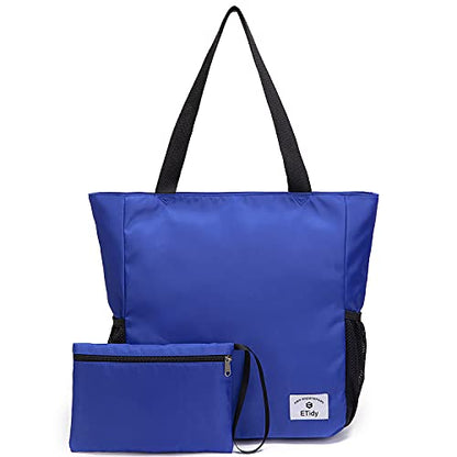 ETidy Large Capacity Foldable Tote Bag With Zipper - color: Blue