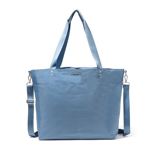 Baggallini Carryall Tote - Lightweight Nylon Zipper Top Weekender Travel Beach Bag w/Luggage Sleeve - color: Cornflower