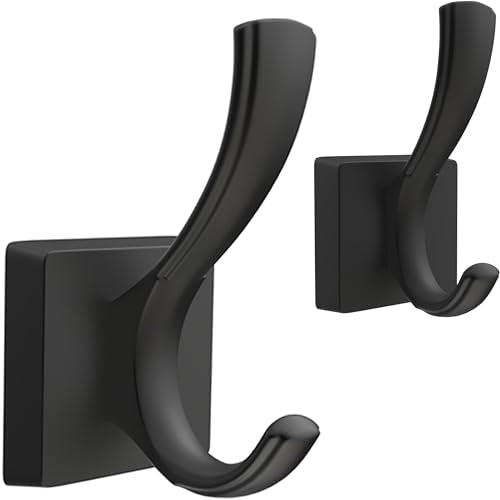 TOFIIGREM Black Towel Hooks, Coat Robe Hooks Bathroom Entryway Mudroom Pool Hooks for Wall Mount Hanging Towels Bathrobe Key Hat Backpack (2 Pack, Black) - color: Black, size: 2 Pack