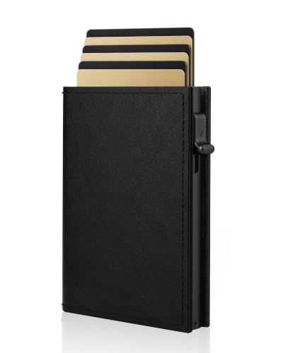 Mens Wallet RFID Blocking Minimalist Smart Slim Pop Up Credit Card Holder - color: Black