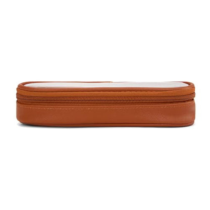 Wrangler Travel Makeup Bag 2pcs Set Cosmetic Bag with Makeup Brush Holder | Portable Make Up Organizer,Large Toiletry Bag with Divider and Handle for Women - color: Light Brown