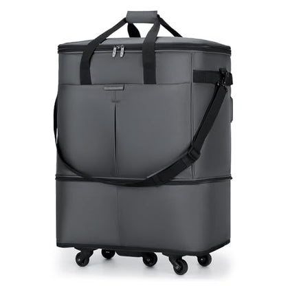Large Capacity Rolling Duffle Bag,Expandable Foldable Suitcase for Travel,Collapsible Luggage Duffel Overnight Weekend Bags without Telescoping Handle - color: Grey