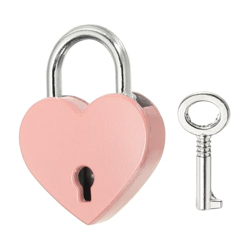 PATIKIL Mini Heart Lock w/Key 1.2x1.5 Heart Shaped Padlock Pink - color: Pink, size: 1.2"x1.5"