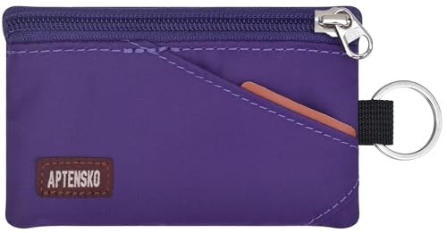 RFID 차단 여행용 지갑, 조절 가능한 랜야드 포함, 작은 나일론 지퍼 파우치 및 신분증, 신용 카드, 현금, 열쇠, 통근자용 배지 홀더, 딥 퍼플, 끈이 달린 RFID 차단 여행용 지갑 - color: 딥 퍼플