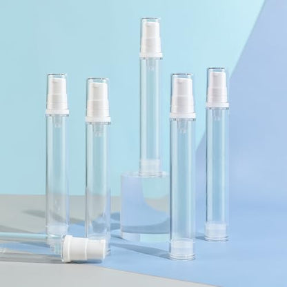 6 Pack 0.5 oz Plastic Mini Airless Pump Bottles Travel Size Refillable Leakproof Lotion Containers for Skincare Cosmetics Toiletries TSA Approved - size: 15ml