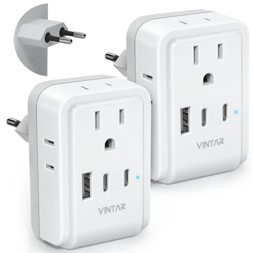 VINTAR 2 Pack European Travel Plug Adapter, Type C International Power Plug - style: 17W-Type C Most of Europe - 1A2C/ 2 Pack