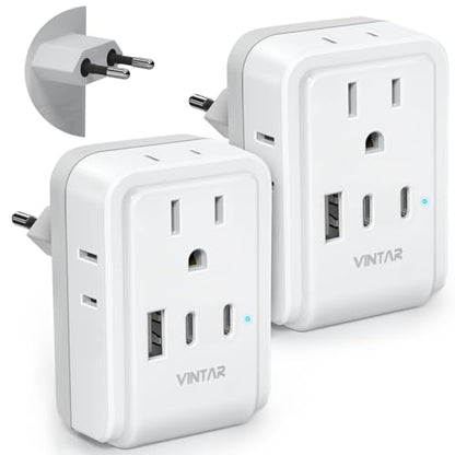 VINTAR 2 Pack European Travel Plug Adapter, Type C International Power Plug - style: 17W-Type C Most of Europe - 1A2C/ 2 Pack