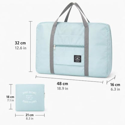 Foldable Travel Duffel Bag, Lightweight Carry On Tote with Handles and Zipper Pocket for Weekend Trips, Gym and Daily Use (Lake blue) - color: Lake Blue
