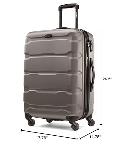 Samsonite Omni PC Hardside Expandable Luggage with Spinner Wheels, Silver, Checked-Medium 24-Inch - color: Silver, size: Checked-Medium 24-Inch