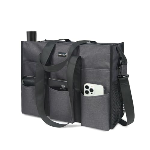 TOPDesign Utility Water Resistant Tote Bag with 22 Pockets, Zipper Closure - color: Grey, size: Large