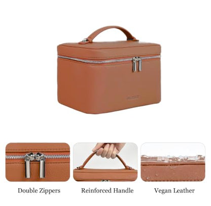 Travel/Daily Makeup Bag/Cosmetic Case with Detachable LED Mirror - color: Caramel Brown