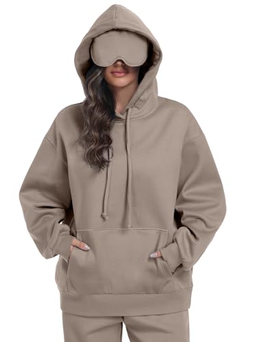 SeSe Code Travel Hoodie with Eye Mask Sleep Unisex Oversized Sweatshirt for Airplane, Road Trip Naps Fleece Couples Hoodies - color: Coffee Grey, size: Medium