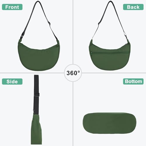 U+U Crescent Crossbody Bag for Women, Sling Bag with Adjustable Strap - color: Olive Green