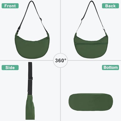 U+U Crescent Crossbody Bag for Women, Sling Bag with Adjustable Strap - color: Olive Green