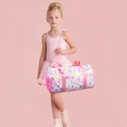 Gym Travel Duffle Bag for Girls - Gymnastics Sports Dance Bag with Shoe Compartment & Wet Pocket Starry Sky Kids Travel Bag Teens Weekender Sleepover Carry On Bag - color: Pink Butterfly