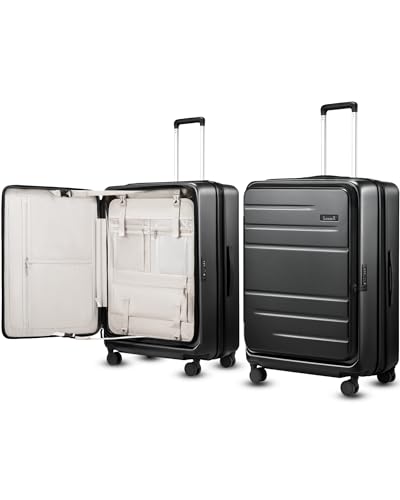 LUGGEX Checked Top Opening Expandable Suitcase, Black, 28" - color: Black, size: 28 Inch