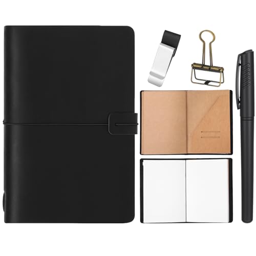 Traveling Refillable Leather Journal Notebook, Black, A5 Size - color: Black, size: A5 Size