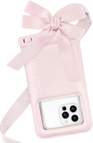 Case-Mate IP68 리본 디자인의 방수 대형 휴대폰 파우치 - 여행 해변 크루즈 선박 필수품 - 아이폰 16 프로 맥스/15 프로/14/13/12/S25용 크로스바디 랜야드가 있는 플로팅 폰 케이스 - 발레 핑크 - color: 발레 핑크