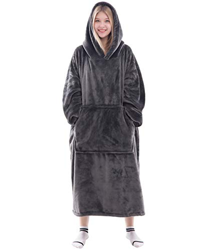 Waitu Wearable Blanket Sweatshirt Gifts for Women and Men, Warm and Cozy Giant Blanket Hoodie, Thick Flannel Blanket with Sleeves and Giant Pocket - Dark Gray - color: Dark Gray, size: Adult