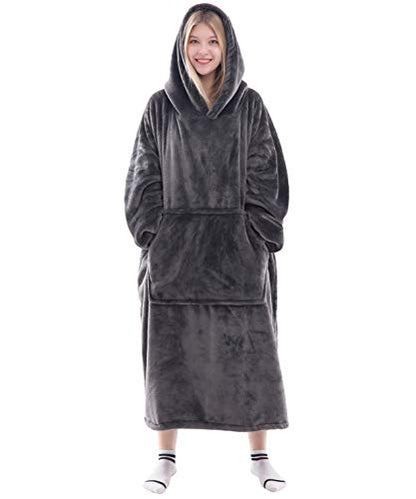 Waitu Wearable Blanket Sweatshirt Gifts for Women and Men, Warm and Cozy Giant Blanket Hoodie, Thick Flannel Blanket with Sleeves and Giant Pocket - Dark Gray - color: Dark Gray, size: Adult