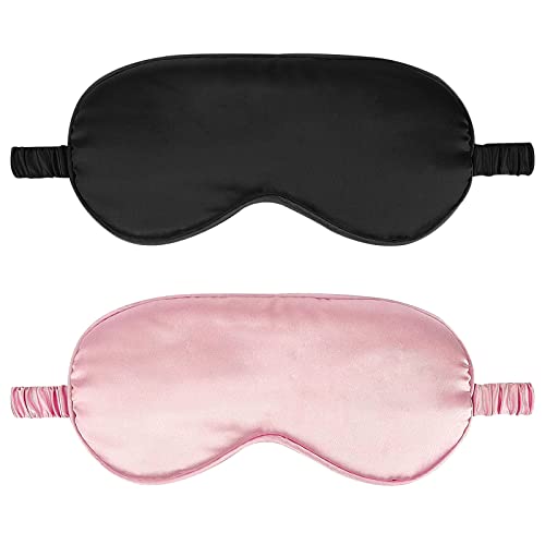 IEKEODI 2 Pack Silk Sleep Masks, Light Blocking Eye Masks, Black & Pink - color: Black+pink
