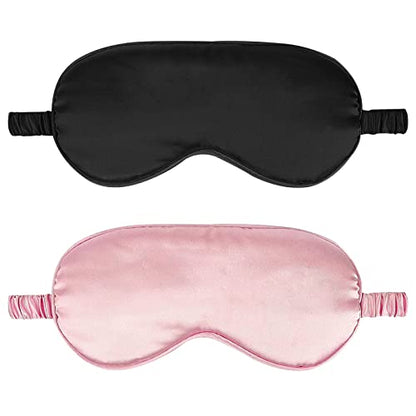 IEKEODI 2 Pack Silk Sleep Masks, Light Blocking Eye Masks, Black & Pink - color: Black+pink