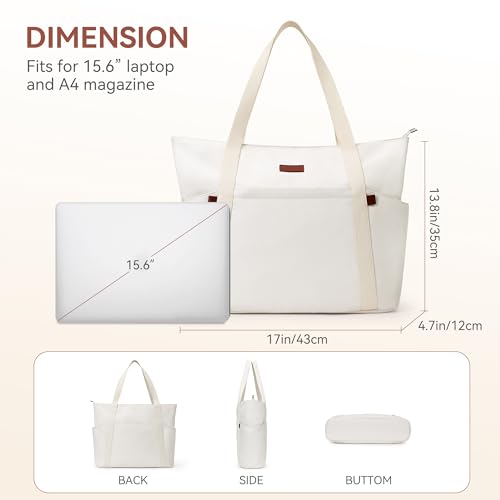 Tote Bag for Women, 18L Large Capacity Hobo Handbags with Zipper - color: White, size: Medium