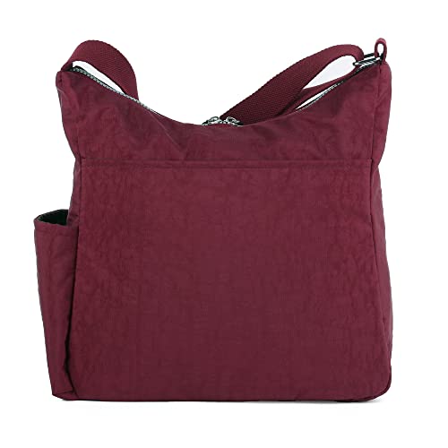 MHCNLL Women's Nylon Crossbody Purse, Anti-Theft RFID Lightweight - color: Red Wine