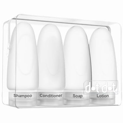 Dot&Dot Leak Proof Travel Bottles - Tubes for Liquid TSA Approved 3oz Silicone Toiletries Travel Shampoo & Conditioner Containers with Labels - color: 3oz 4pc - All White