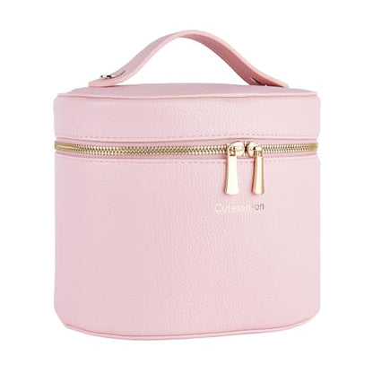 Makeup Bag with Removable Organizer Insert, PU Leather Travel Cosmetic Case with Brush Storage and Carry Handle(Pink) - color: Pink