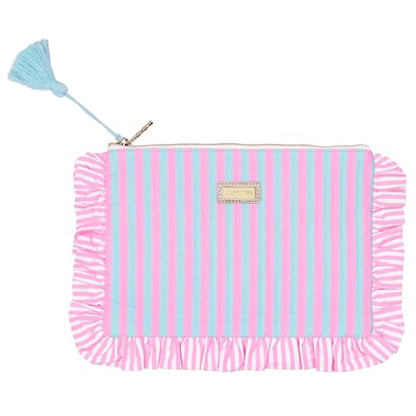 Lilly Pulitzer Quilted Ruffle Zipper Pouch, Pink & Blue Stripe - color: Stripe