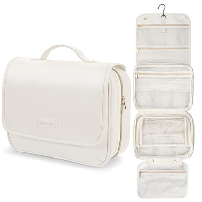 PACKISM Hanging Travel Toiletry Bag - Organizer for Women, Large Off White