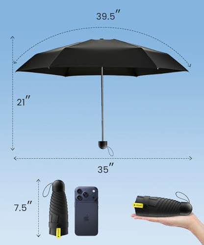 LMUGOOS 3 Pack Mini Travel Folding Umbrella,UPF 50+ UV Compact Portable Sun - color: Black