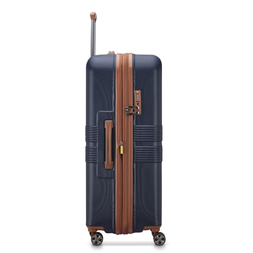 DELSEY PARIS Flanerie SE - Hardside Checked In Luggage 24 Inch - 360° Dual Spinner Wheels - TSA Lock - Lightweight Polycarbonate Travel Suitcase with Vegan Leather, Blue - color: navy, style: 24" Spinner