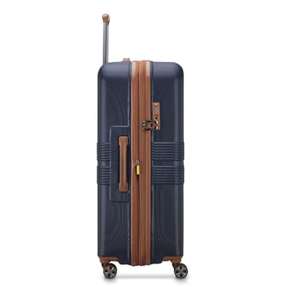 DELSEY PARIS Flanerie SE - Hardside Checked In Luggage 24 Inch - 360° Dual Spinner Wheels - TSA Lock - Lightweight Polycarbonate Travel Suitcase with Vegan Leather, Blue - color: navy, style: 24" Spinner