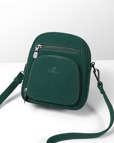 FADEON Small Purses for Women Crossbody Bags, RFID Anti-Theft 4 Card Slots - color: Dark Green Nubuck Style